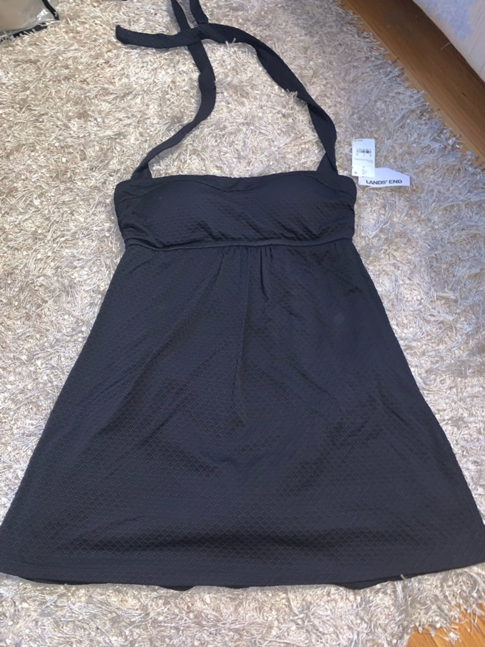 Lands' End Black Halter Swimdress with Tie Straps size M NWT